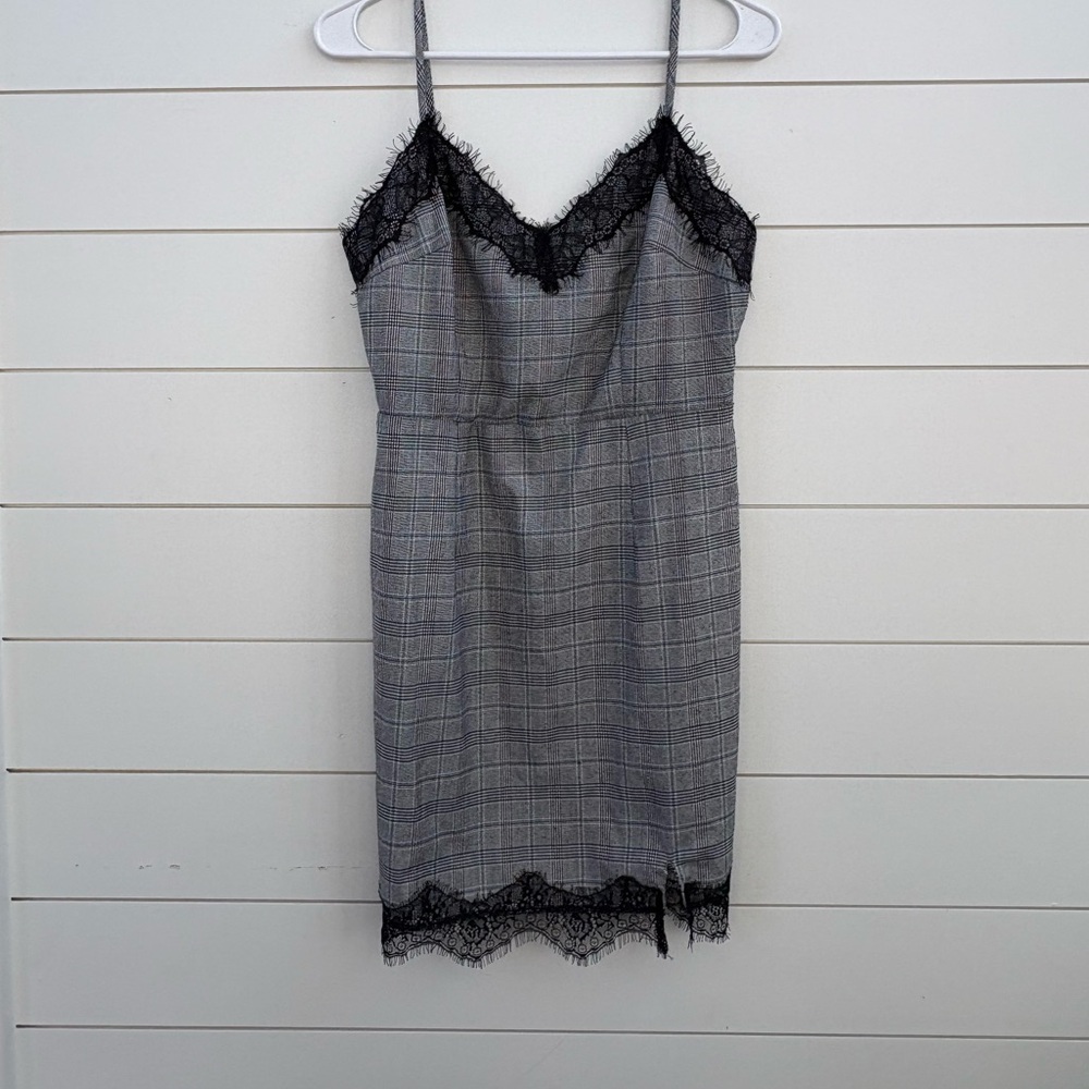 Lush Gray and Black Plaid Mini Dress